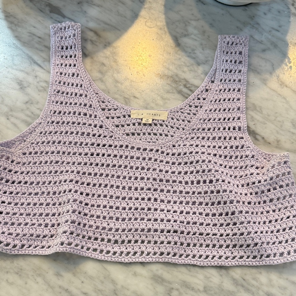 New without tag. La Hearts Lavender Crochet Tank Top